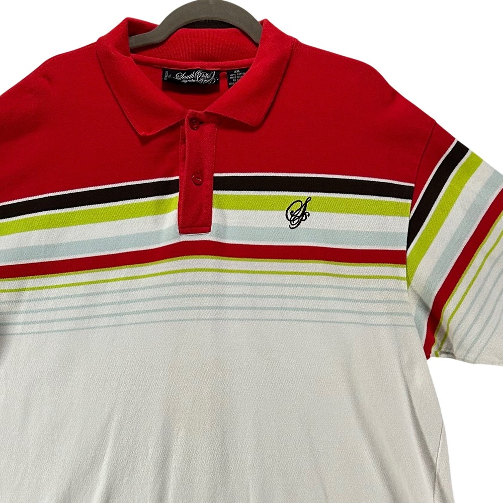 Vintage Southpole Polo Shirt Signature Series Mens XXL Red White Striped Y2K